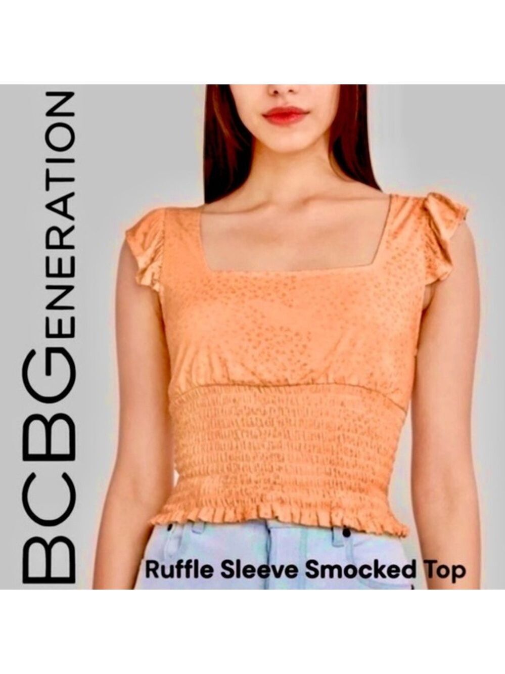 BCBGENERATION Ruffle Strap Smocked Top In Coral